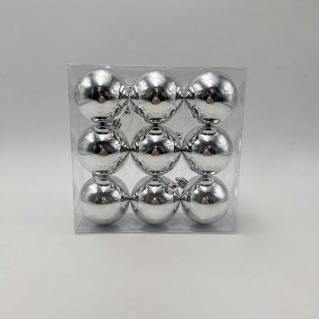 JULGRANSKULOR GLANSIG 6CM SILVER 9-PACK