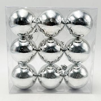 JULGRANSKULOR GLANSIG 6CM SILVER 9-PACK