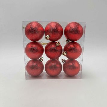 JULGRANSKULOR GLITTER 6CM RÖD 9-PACK