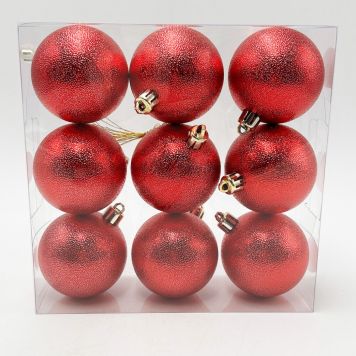 JULGRANSKULOR GLITTER 6CM RÖD 9-PACK