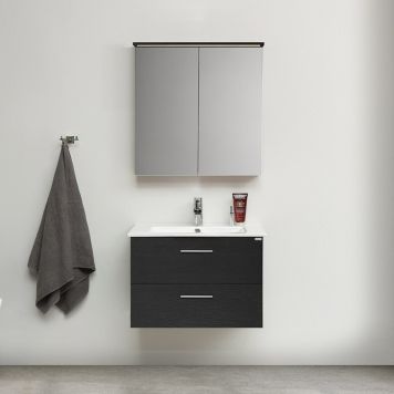 BADRUMSMÖBEL 4AQUA 7 MED SPEGELSKÅP SVART EK 80CM