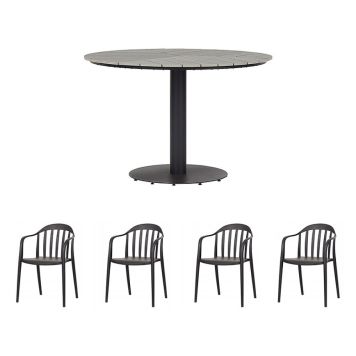 MATGRUPP ENVY HECTOR BORD+4 FÅTÖLJER HANNE SVART/GRÅ