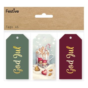 JULETIKETTER 4X8CM FLERFÄRGAD 6-PACK