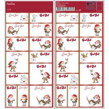 JULETIKETTER RÖD/VIT 24-PACK