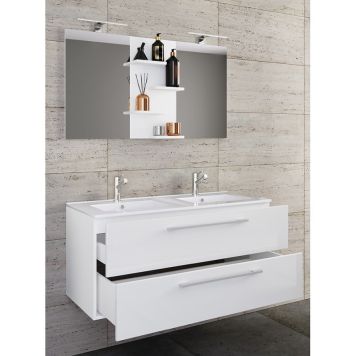 BADRUMSMÖBEL VCM BUDASI SPEGEL DUBBELTVÄTT. 112CM VIT