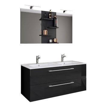 BADRUMSMÖBEL VCM BUDASI SPEGEL DUBBELTVÄTT. 112CM SVART