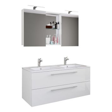 BADRUMSMÖBEL VCM BUDASI SPEGELSKÅP DUBBELTVÄTT. 112CM VIT