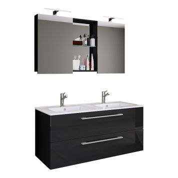 BADRUMSMÖBEL VCM BUDASI SPEGELSKÅP DUBBELTVÄTT. 112CM SVART