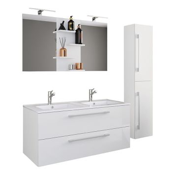 BADRUMSMÖBEL VCM BUDASI SPEGEL DUBBELTVÄTT. HÖGSKÅP 112CM VIT