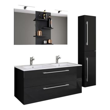 BADRUMSMÖBEL VCM BUDASI SPEGEL DUBBELTVÄTT. HÖGSKÅP 112CM SVART