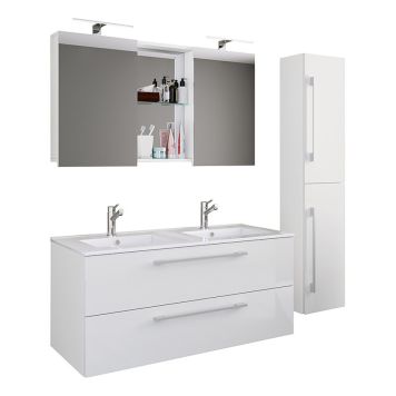 BADRUMSMÖBEL VCM BUDASI SPEGELSKÅP DUBBELTVÄTT. HÖGSKÅP 112CM VIT