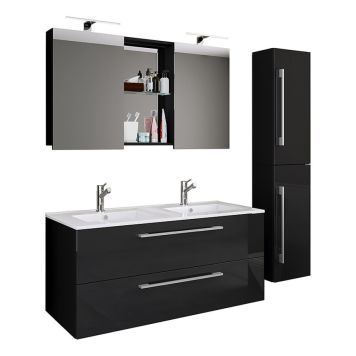 BADRUMSMÖBEL VCM BUDASI SPEGELSKÅP DUBBELTVÄTT. HÖGSKÅP 112CM SVART