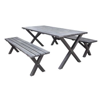 MATGRUPP BALTIC GARDEN SCOTTSDALE SHABBY CHIC BORD+2 BÄNKAR SVART