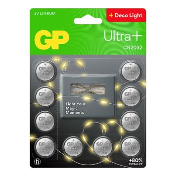 LJUSSLINGA GP BATTERIES + KNAPPCELLSBATTERI LITHIUM CR2032 10-PACK
