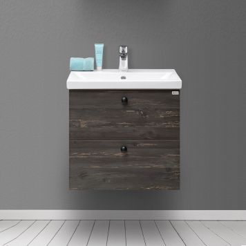 TVÄTTSTÄLLSKÅP 4AQUA MINIMAL LÅDOR SVART EK RUSTIK 50CM