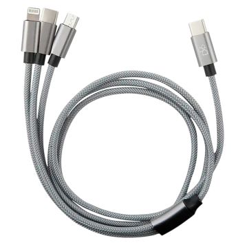 USB-C KABEL VOLTOMAT 3-IN-1 1M GRÅ                              