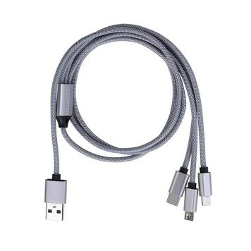 USB-A KABEL VILTOMAT 3-IN-1 3M GRÅ                              
