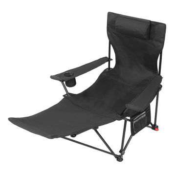 CAMPINGSTOL MED FOTSTÖD SVART