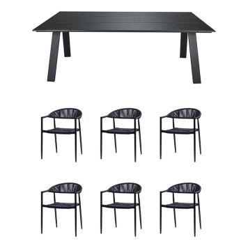 MATGRUPP SUNFUN MATBORD UTÖ + 6 STOLAR FIONA SVART