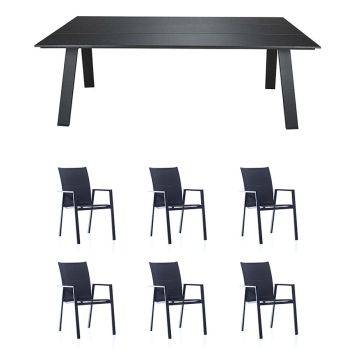 MATGRUPP SUNFUN MATBORD UTÖ+6 STAPELSTOLAR BIANCA SVART