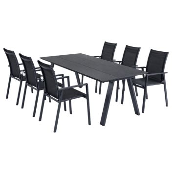 MATGRUPP SUNFUN MATBORD UTÖ+6 STAPELSTOLAR BIANCA SVART