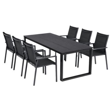 MATGRUPP SUNFUN MATBORD BLIDÖ+6 STAPELSTOLAR BIANCA SVART