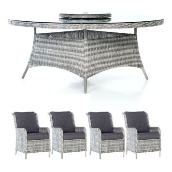 MATGRUPP SUNFUN VÄRMDÖ 140CM + 4 FÅTÖLJER GRÅ