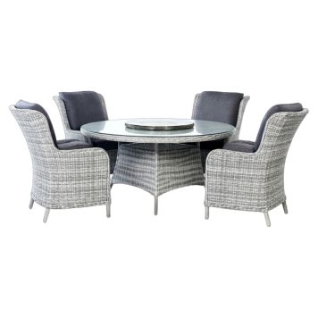 MATGRUPP SUNFUN VÄRMDÖ 140CM + 4 FÅTÖLJER GRÅ