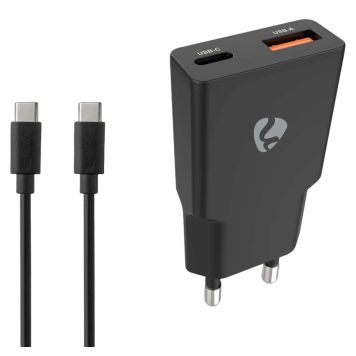 VÄGGLADDARE NEDIS MED USB-C KABEL 1,5M 20W USB/USB-C SVART