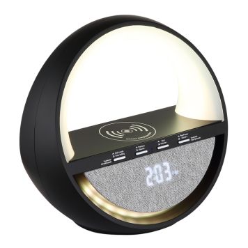 BORDSLAMPA GLOBO SOUNDRA MED KLOCKA/HÖGTALARE LED RGB SVART