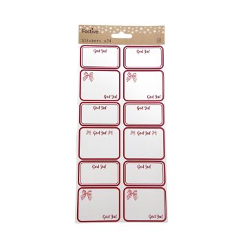 JULETIKETTER ROSETT 13,5X30CM VIT/RÖD 24-PACK