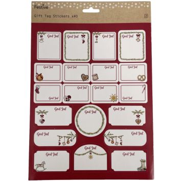JULETIKETTER GOD JUL 22X32CM VIT/RÖD  40-PACK