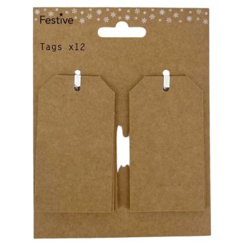 JULETIKETTER MANILLA 5X9CM BRUN 12-PACK
