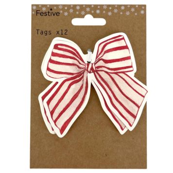 JULETIKETTER ROSETT 10CM RÖD/VIT 12-PACK