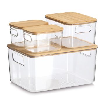FÖRVARINGSLÅDA ZELLER SET PLAST/BAMBU 4-PACK