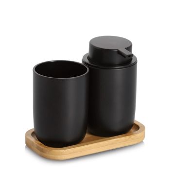 TVÅLPUMP ZELLER MED TANDBORSTMUGG SVART