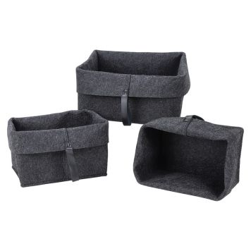 FÖRVARINGSKORG POLYESTER MÖRKGRÅ 3-PACK