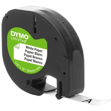 MÄRKBAND DYMO LETRATAG PLASTTEJP 12MMX4M VIT/SVART
