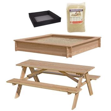 TRÄDGÅRDSMÖBEL NSH BORD/BÄNKSET MED SANDLÅDA LÄRK INKL NÄT+200KG SAND