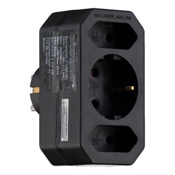GRENPROPP VOLTOMAT 2EU+1SCHUKO 250V JORDAD SVART
