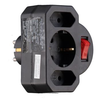 GRENPROPP VOLTOMAT 2EU+1SCHUKO 250V MED STRÖMBRYTARE JORDAD SVART