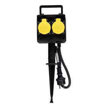 GRENUTTAG VOLTOMAT SVART MED GULA LOCK 4-VÄGS JORDAD IP44