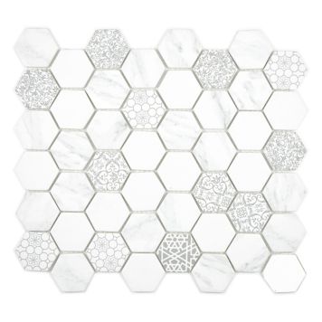 MOSAIK EMILY HEXAGON WHITE GLASS PRIS PER ARK