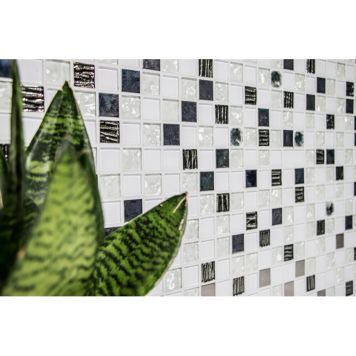 MOSAIK SQUARE CRYSTAL MIX VIT 1,5X1,5CM PRIS PER ARK