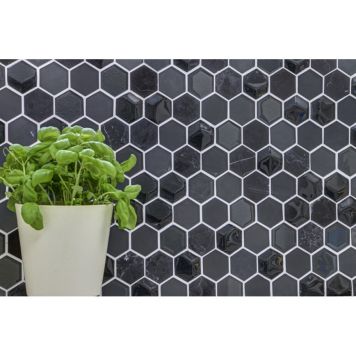 MOSAIK HEXAGON CRYSTAL STENMIX 3D SVART 5,5X5,X5CM PRIS PER ARK