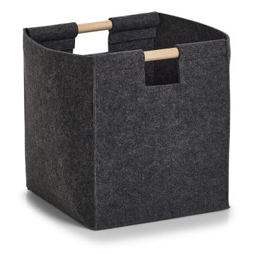 FÖRVARINGSKORG ZELLER FILT/TRÄ ANTRACIT 30X30X35 CM