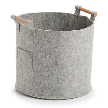 FÖRVARINGSKORG ZELLER FILT/TRÄ GRÅ Ø35X32,5 CM