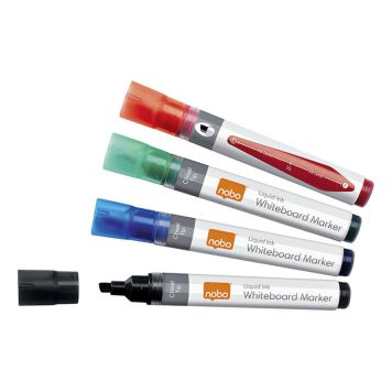 WHITEBOARDPENNOR NOBO BLÄCK MEJSELSPETS BLANDADE FÄRGER 4ST  