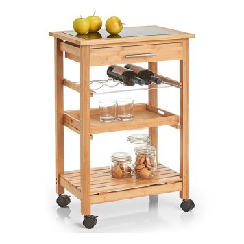 KÖKSVAGN MED GLASSKIVA 58X40X85CM BAMBU 