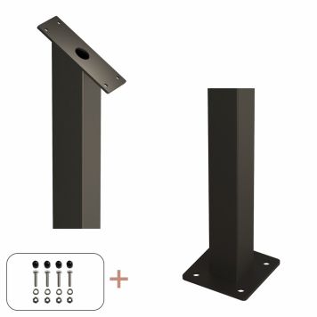 STÅLSTOLPE PLUS MED FOT FÖR TRAPPRÄCKE 4,5X4,5X87,1/80,4CM L:130MM SVART